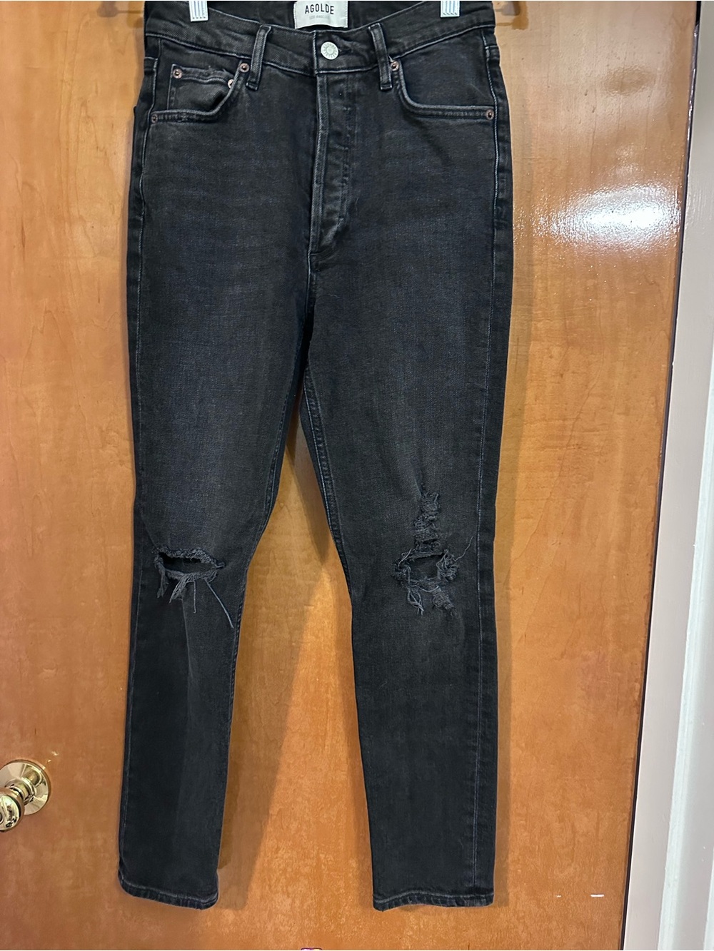 AGOLDE Black Distressed Skinny Jeans